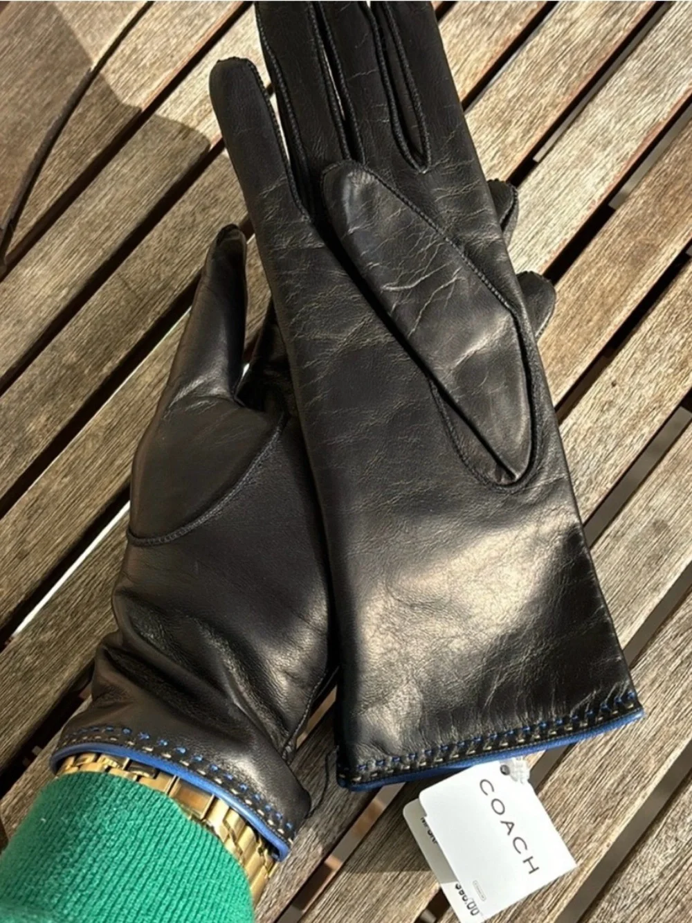Coach Black Leather Men's Dress Gloves with Button Detail